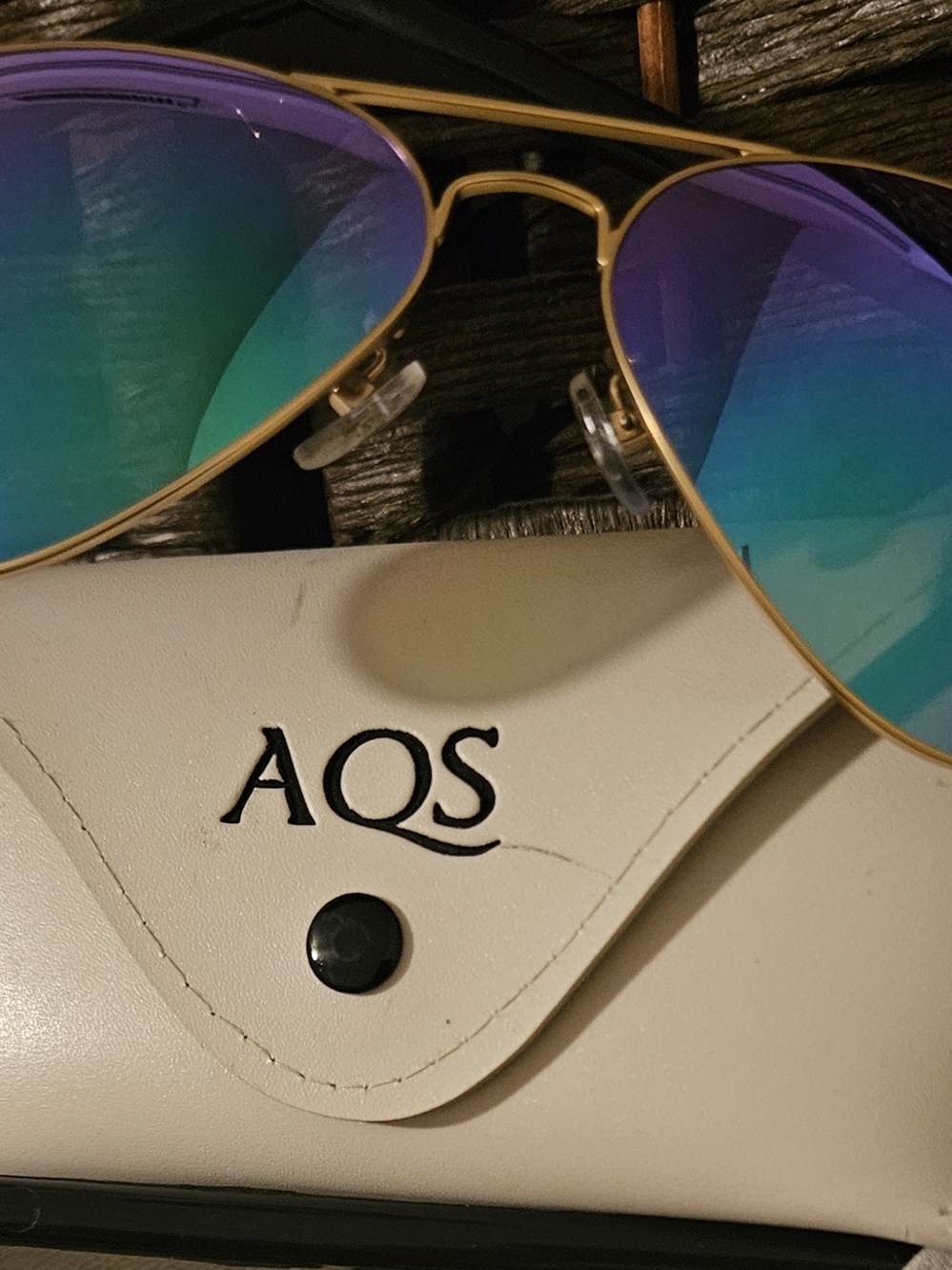 AQS Aviator Sunglasses with Purple-Green Mirrored Lenses and Gold Frame